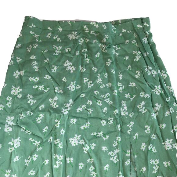 ASOS Womens Midi Slip Thigh Split Skirt sage green Daisy floral Size 12 NWOT - Picture 9 of 14